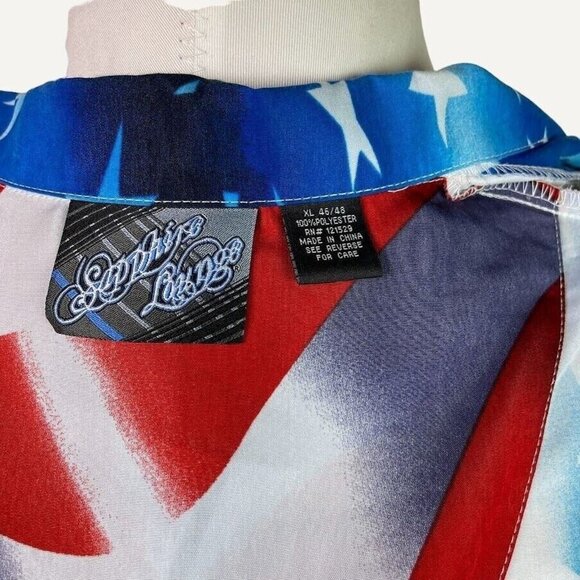Vintage Patriotic Men Shirt XL Sapphire All Over Print Biker USA Flag Motorcycle - Picture 5 of 6